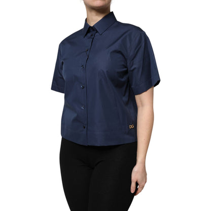 Dolce & Gabbana Blue Cotton Short Sleeves Button Down Top Dolce & Gabbana