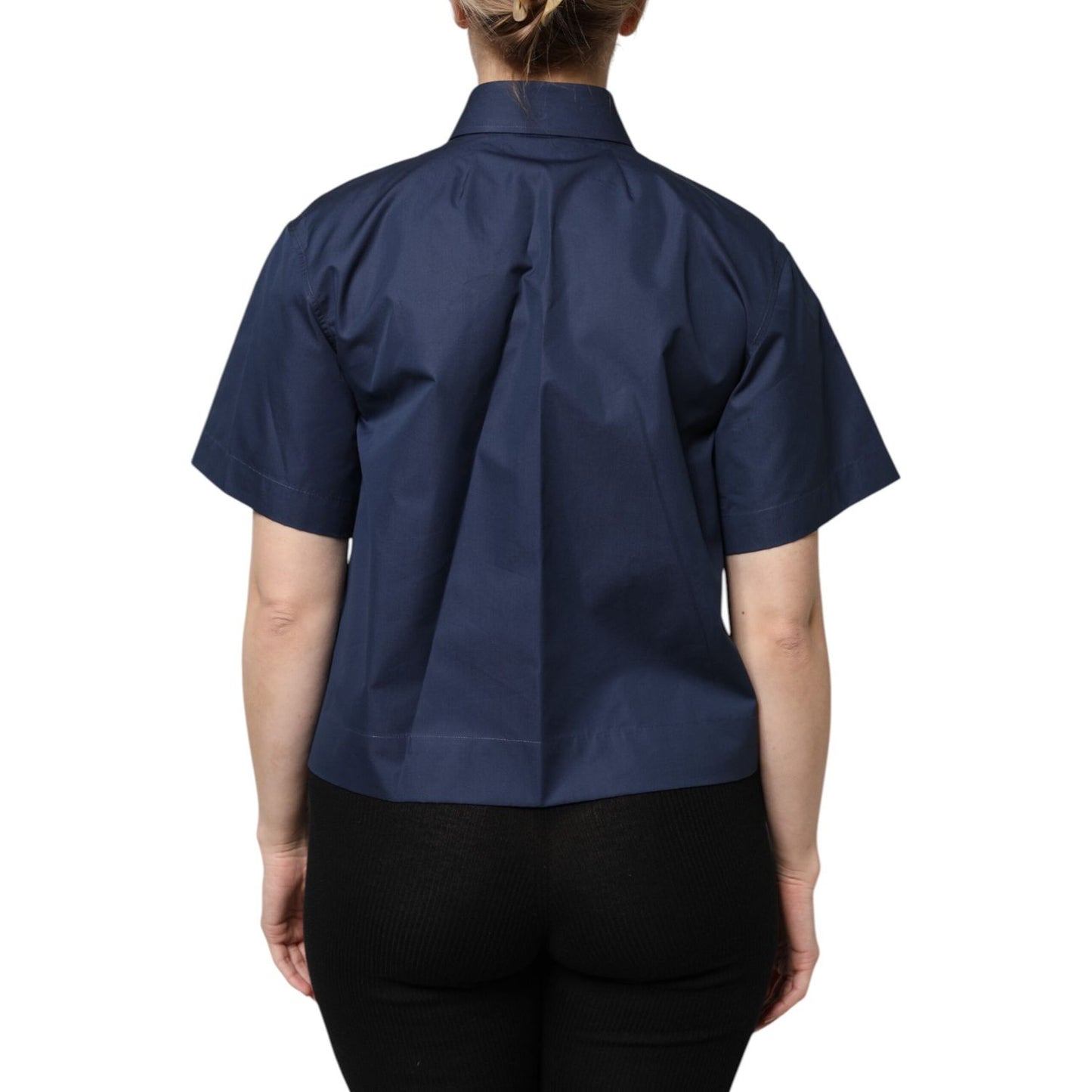 Dolce & Gabbana Blue Cotton Short Sleeves Button Down Top Dolce & Gabbana