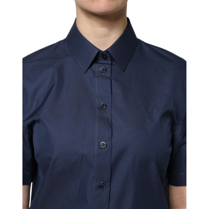 Dolce & Gabbana Blue Cotton Short Sleeves Button Down Top Dolce & Gabbana