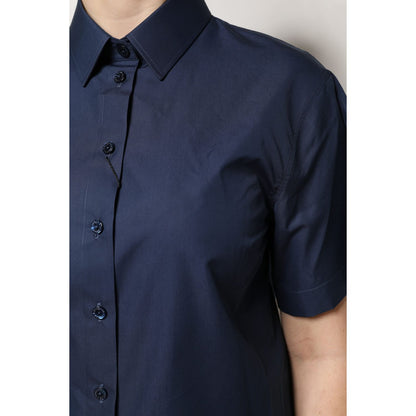 Dolce & Gabbana Blue Cotton Short Sleeves Button Down Top Dolce & Gabbana