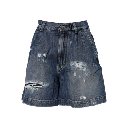 Dolce & Gabbana Blue Cotton Tattered Denim Bermuda Shorts Dolce & Gabbana