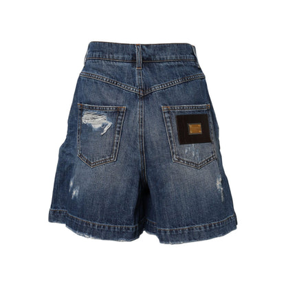 Dolce & Gabbana Blue Cotton Tattered Denim Bermuda Shorts Dolce & Gabbana