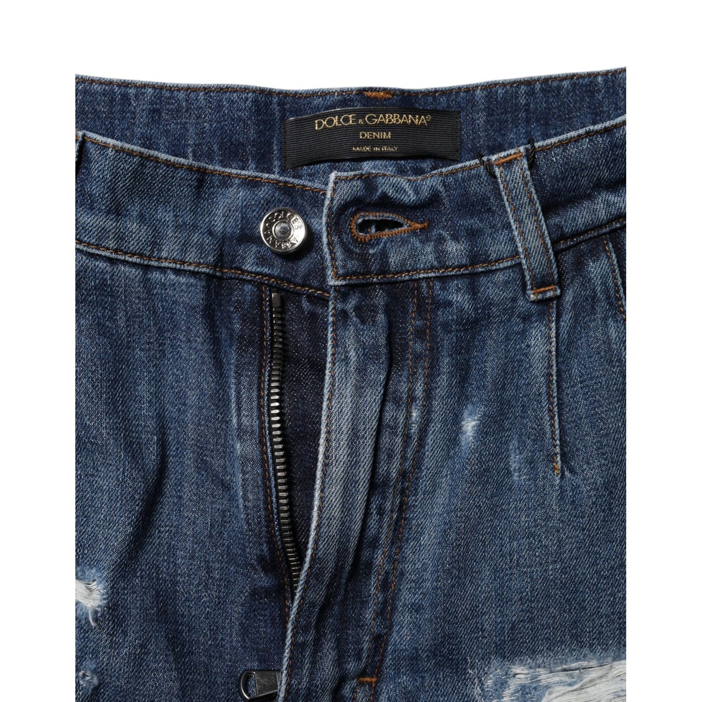 Dolce & Gabbana Blue Cotton Tattered Denim Bermuda Shorts Dolce & Gabbana