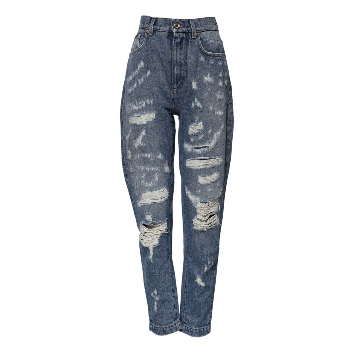Dolce & Gabbana Blue Cotton Tattered High Waist Denim Jeans Dolce & Gabbana