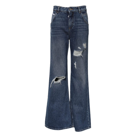 Dolce & Gabbana Blue Cotton Wide Leg Tattered Denim Jeans Dolce & Gabbana