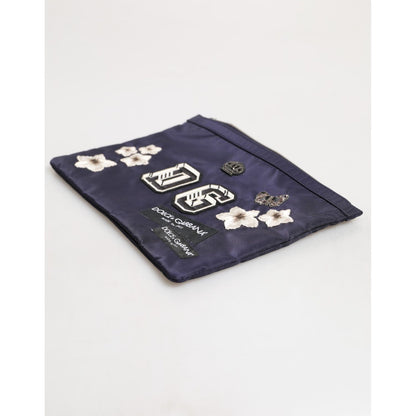 Dolce & Gabbana Blue DG Logo Patch Embellished Pouch Clutch Men Borse Bag