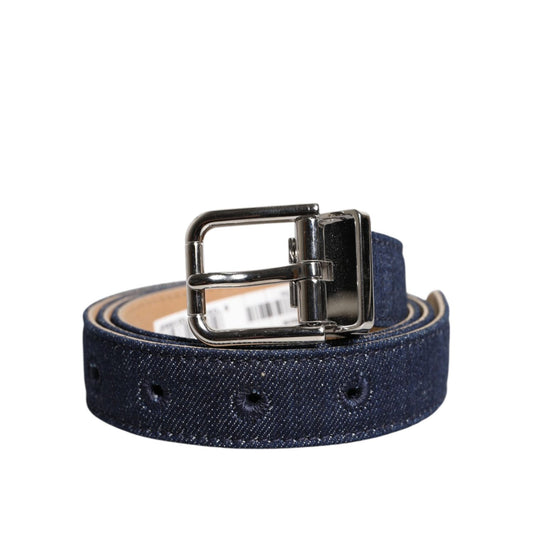 Dolce & Gabbana Blue Denim Silver Logo Metal Waist Buckle Belt Dolce & Gabbana