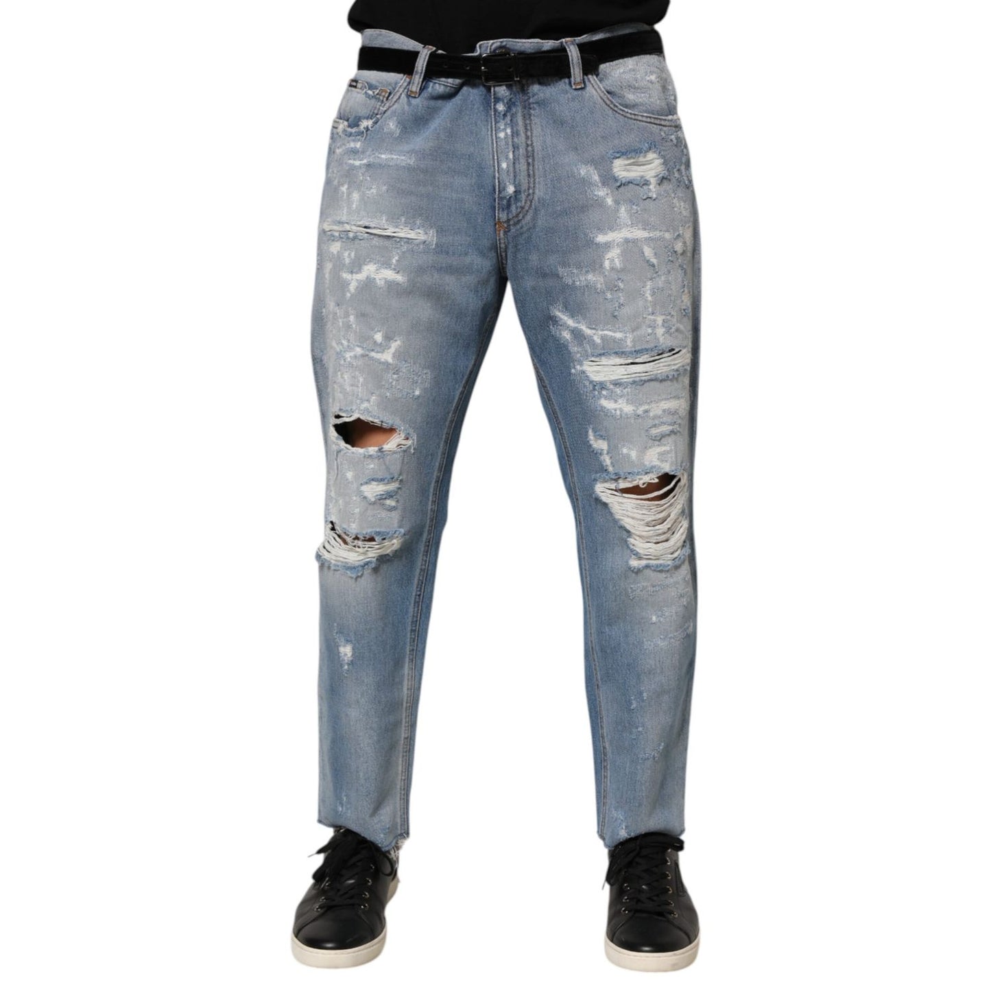 Dolce & Gabbana Blue Distressed Ripped Denim Pants Jeans Dolce & Gabbana