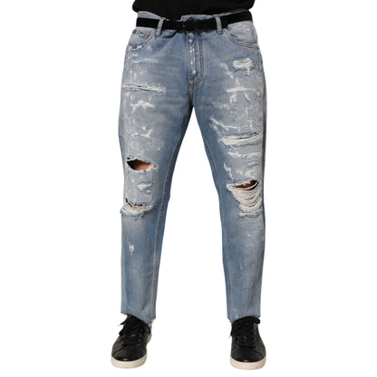 Dolce & Gabbana Blue Distressed Ripped Denim Pants Jeans Dolce & Gabbana