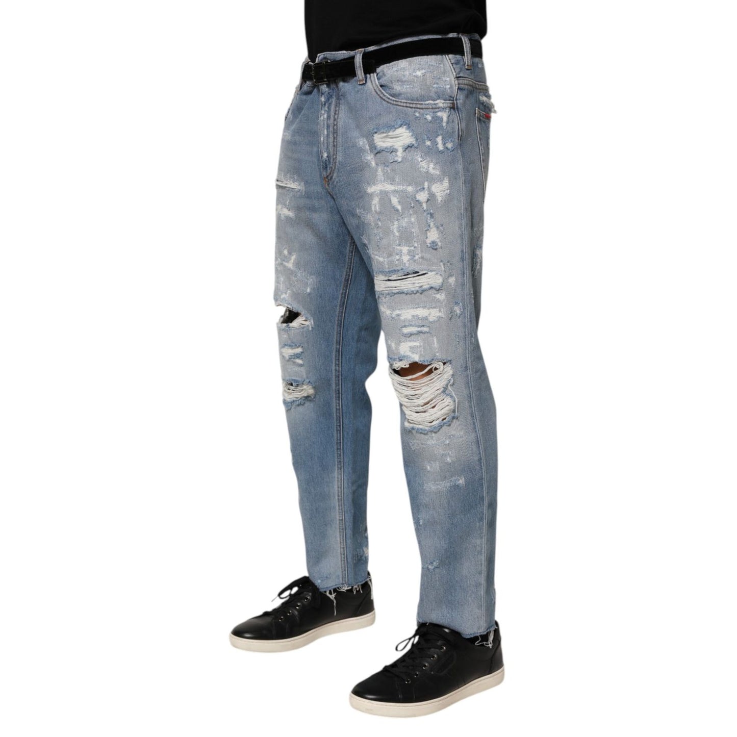Dolce & Gabbana Blue Distressed Ripped Denim Pants Jeans Dolce & Gabbana