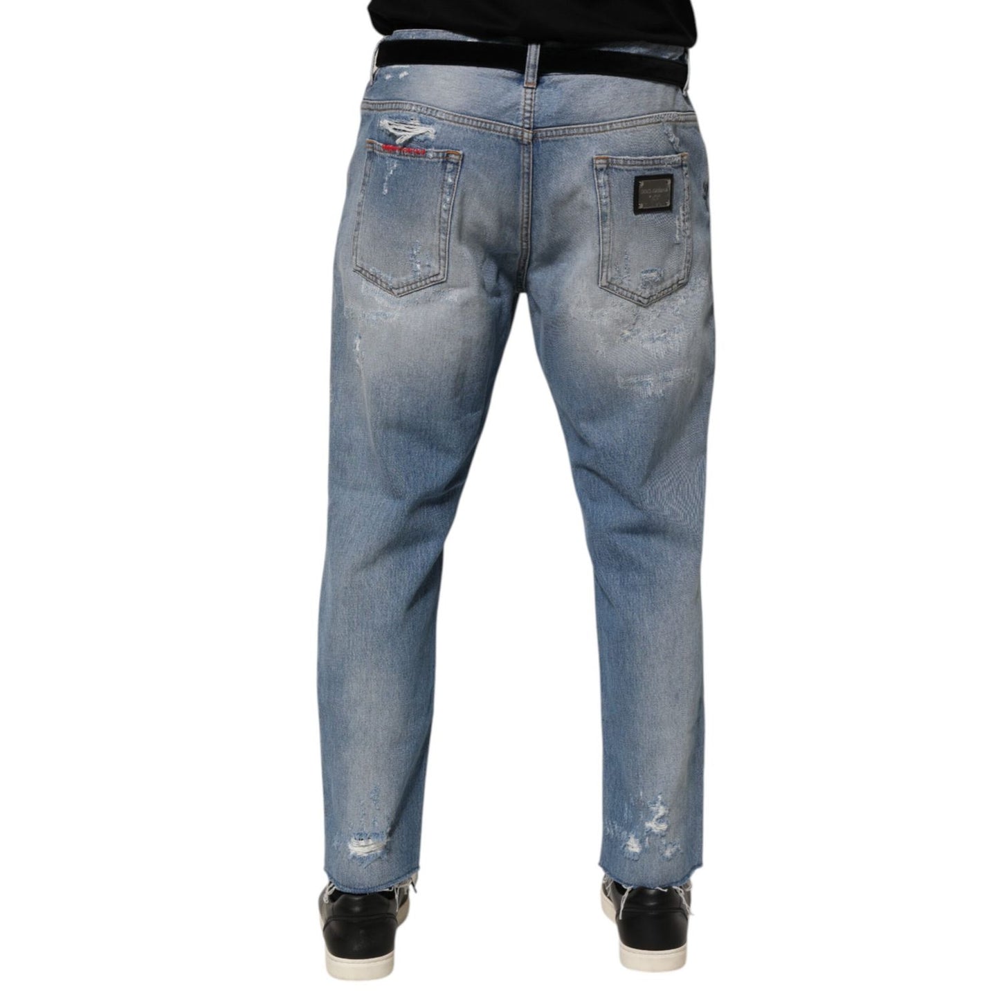 Dolce & Gabbana Blue Distressed Ripped Denim Pants Jeans Dolce & Gabbana