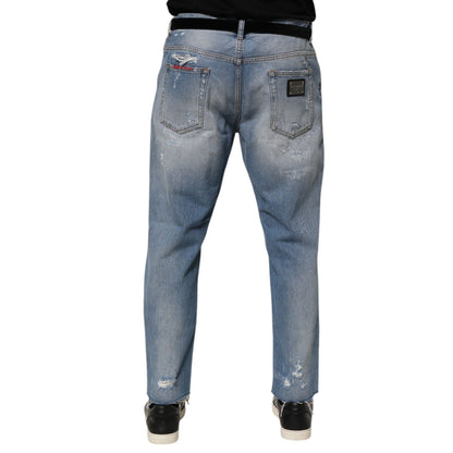Dolce & Gabbana Blue Distressed Ripped Denim Pants Jeans Dolce & Gabbana