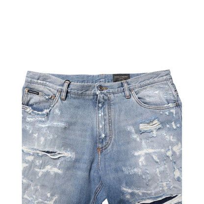 Dolce & Gabbana Blue Distressed Ripped Denim Pants Jeans Dolce & Gabbana