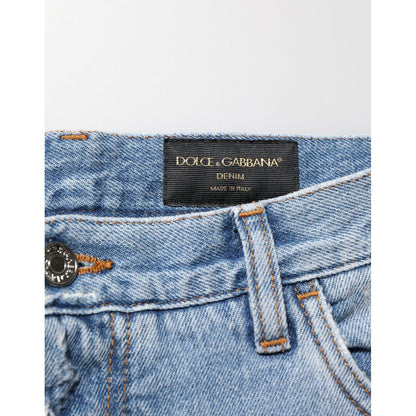 Dolce & Gabbana Blue Distressed Ripped Denim Pants Jeans Dolce & Gabbana