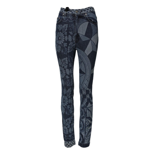 Dolce & Gabbana Blue Graphic Print Cotton Skinny Denim Jeans Dolce & Gabbana