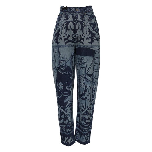 Dolce & Gabbana Blue Graphic Print Tapered Denim Jeans Dolce & Gabbana