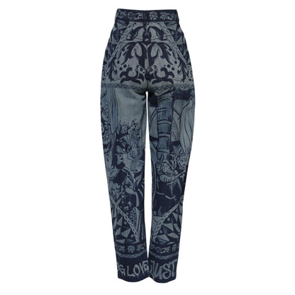 Dolce & Gabbana Blue Graphic Print Tapered Denim Jeans Dolce & Gabbana
