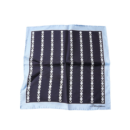 Dolce & Gabbana Blue Heart Spade Silk Handkerchief Scarf
