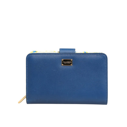 Dolce & Gabbana Blue Leather Continental Tile Print Zip Card Holder Purse Wallet Dolce & Gabbana