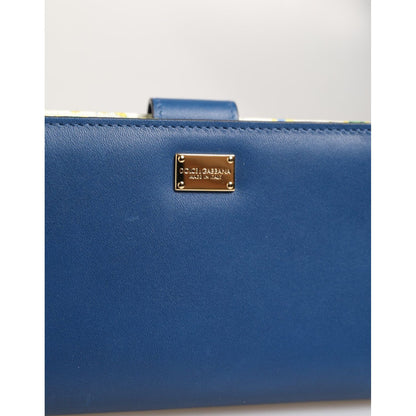 Dolce & Gabbana Blue Leather Continental Tile Print Zip Card Holder Purse Wallet Dolce & Gabbana