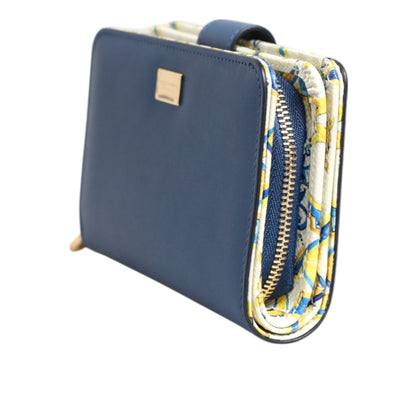 Dolce & Gabbana Blue Leather Continental Tile Print Zip Card Holder Purse Wallet Dolce & Gabbana