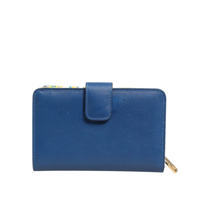 Dolce & Gabbana Blue Leather Continental Tile Print Zip Card Holder Purse Wallet Dolce & Gabbana