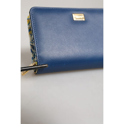 Dolce & Gabbana Blue Leather Continental Tile Print Zip Card Holder Purse Wallet Dolce & Gabbana