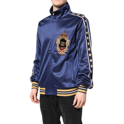 Dolce & Gabbana Blue Nylon Logo Patch Men Bomber Sweater Dolce & Gabbana