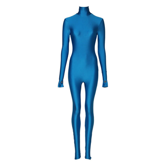 Dolce & Gabbana Blue Nylon Turtleneck Bodycon Jumpsuit Dress Dolce & Gabbana