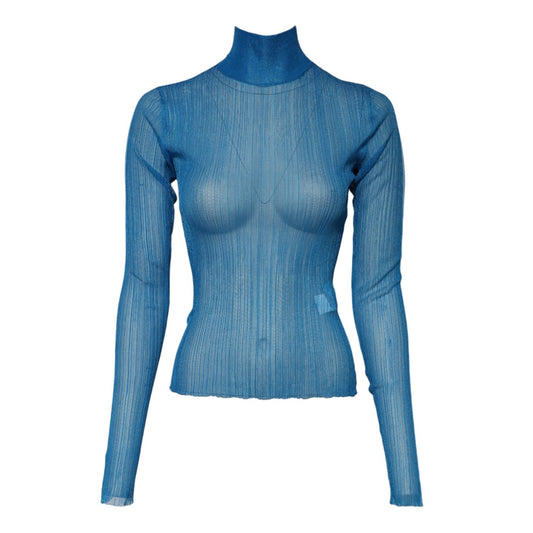 Dolce & Gabbana Blue See Through Turtleneck Long Sleeves Top Dolce & Gabbana