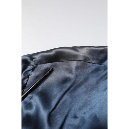 Dolce & Gabbana Blue Solid Silk Men Wrap Robe Coat Jacket Dolce & Gabbana