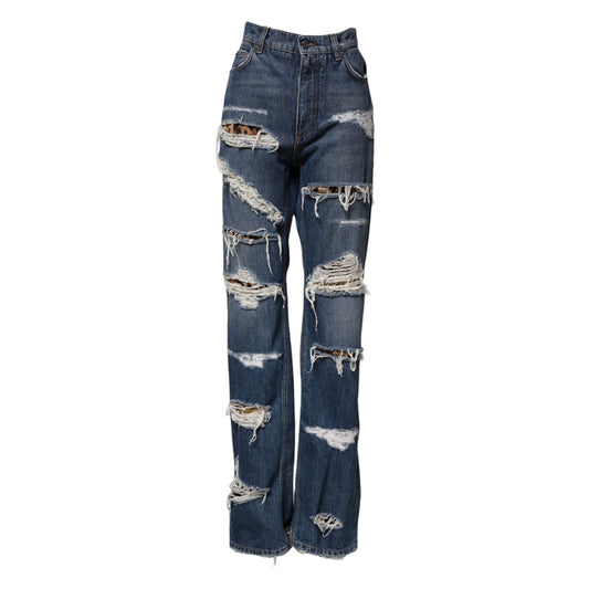 Dolce & Gabbana Blue Tattered Cotton Straight Denim Jeans Dolce & Gabbana