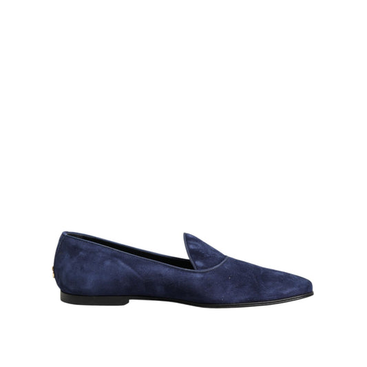 Dolce & Gabbana Blue Velvet DG Logo Loafers Formal Shoes Dolce & Gabbana