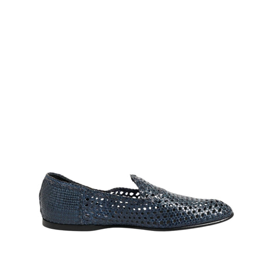 Dolce & Gabbana Blue Woven Leather Slip On Loafers Shoes Dolce & Gabbana