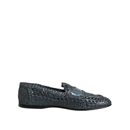 Dolce & Gabbana Blue Woven Raffia Slip On Loafers Shoes Dolce & Gabbana