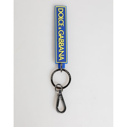 Dolce & Gabbana Blue Yellow DG Rubber Logo Silver Men's Keychain Keyring