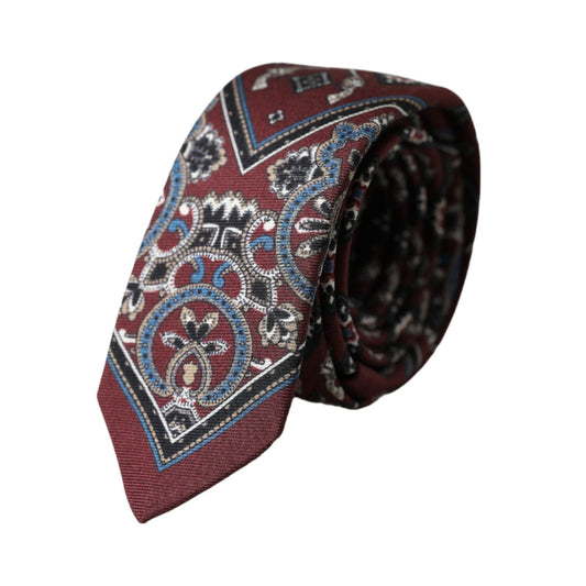 Dolce & Gabbana Bordeaux Printed 100% Silk Adjustable Men Tie