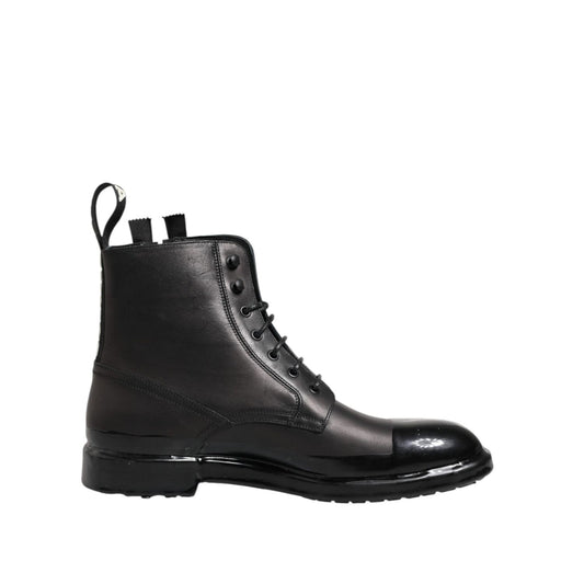 Dolce & Gabbana Brown Black Lace Up Mid Calf Men Boots Shoes Dolce & Gabbana