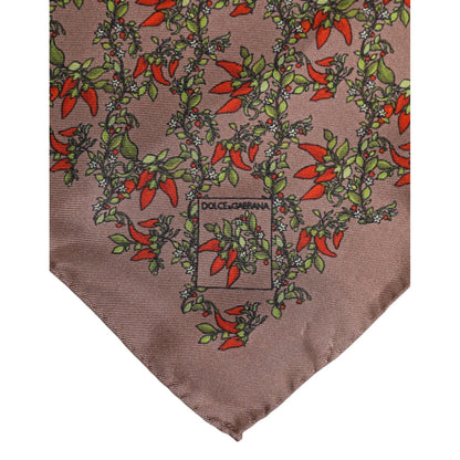 Dolce & Gabbana Brown Chili Print Silk Square Foulard Scarf Dolce & Gabbana