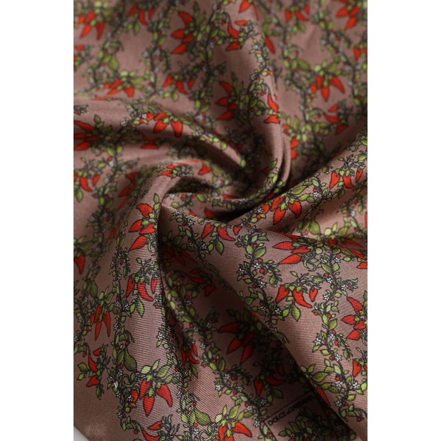 Dolce & Gabbana Brown Chili Print Silk Square Foulard Scarf Dolce & Gabbana