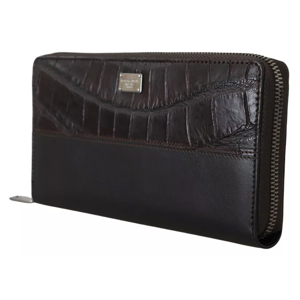 Dolce & Gabbana Brown Exotic Leather Zip Around Continental Clutch Wallet