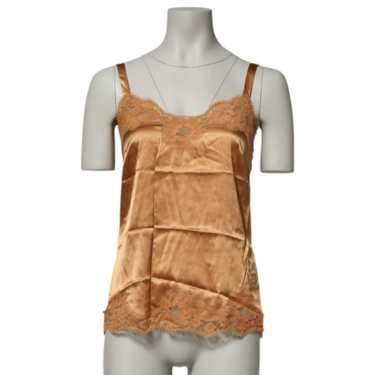 Dolce & Gabbana Brown Floral Lace Silk Satin Tank Lingerie Underwear Dolce & Gabbana