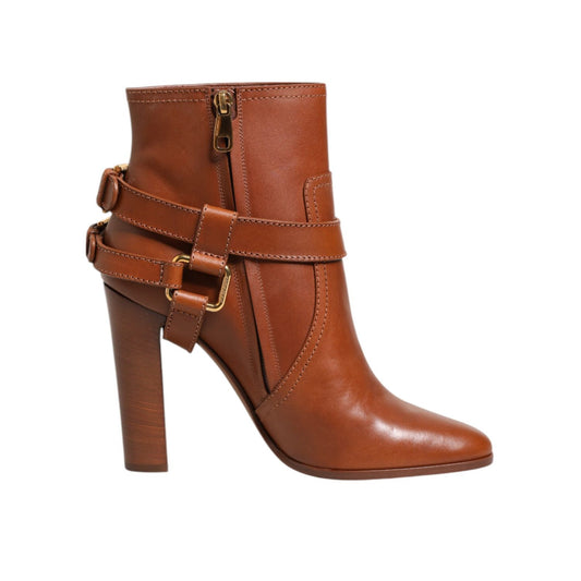 Dolce & Gabbana Brown Leather DG Logo Buckle Ankle Boots Shoes Dolce & Gabbana