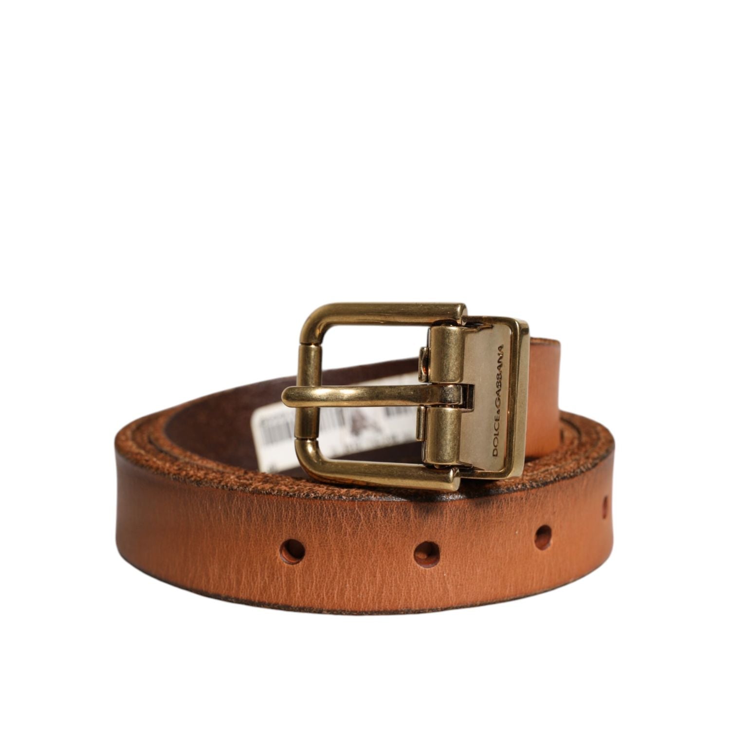Dolce & Gabbana Brown Leather Gold Tone Metal Buckle Belt