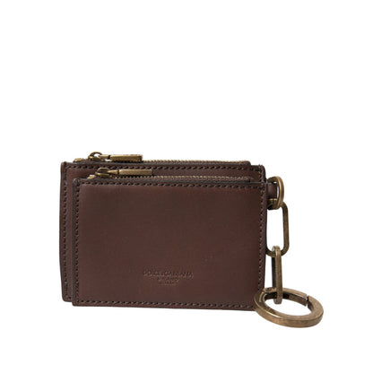 Dolce & Gabbana Brown Leather Zip Logo Keyring Coin Purse Keyring Wallet Dolce & Gabbana