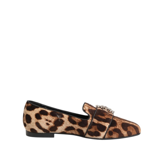 Dolce & Gabbana Brown Leopard Print Crystals Loafers Flats Shoes Dolce & Gabbana