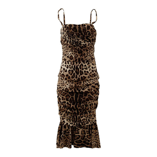 Dolce & Gabbana Brown Leopard Print Ruched Midi Dress 1728,67345645728,Brown,Clothing,Dolce & Gabbana,Dresses - Clothing,Dresses - Women - Clothing,IT36 | XS,IT38 | S,IT40 | M,Material: 95% Silk 5% Elastane,Midi - Dresses - Clothing,New with tags,Pattern