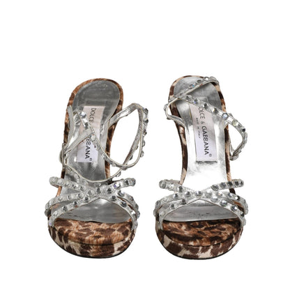 Dolce & Gabbana Brown Leopard Rhinestone StilettoSandals Shoes