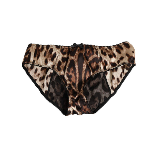 Dolce & Gabbana Brown Leopard Silk Mid Waist Panty Underwear Dolce & Gabbana