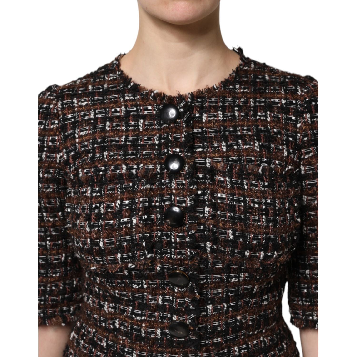 Dolce & Gabbana Brown Tweed Short Sleeves A-line Mini Dress